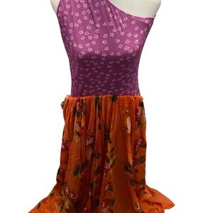 Free People Asymmetrical Tiered Maxi Dress Purple Pink